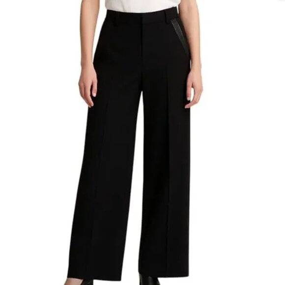 Rag Bone Pants Womens 27 Wool Wide Leg Slacks Leather Trim Classic Trouser - Picture 1 of 8